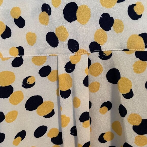 Denim & Co. Stretch Crepe Printed Dot Point Collar Shirt Navy/Yellow XL - Picture 5 of 14